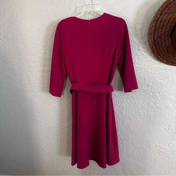 Eliza J Belted Solid Pink A-Line Split Sleeve Knee-Length Dress Size 10 - Picture 7 of 9